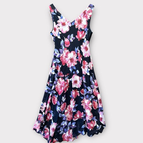 Connected Apparel Asymmetrical Midi Fit & Flare Floral Wedding Date Dress Sz 10 - Picture 3 of 11